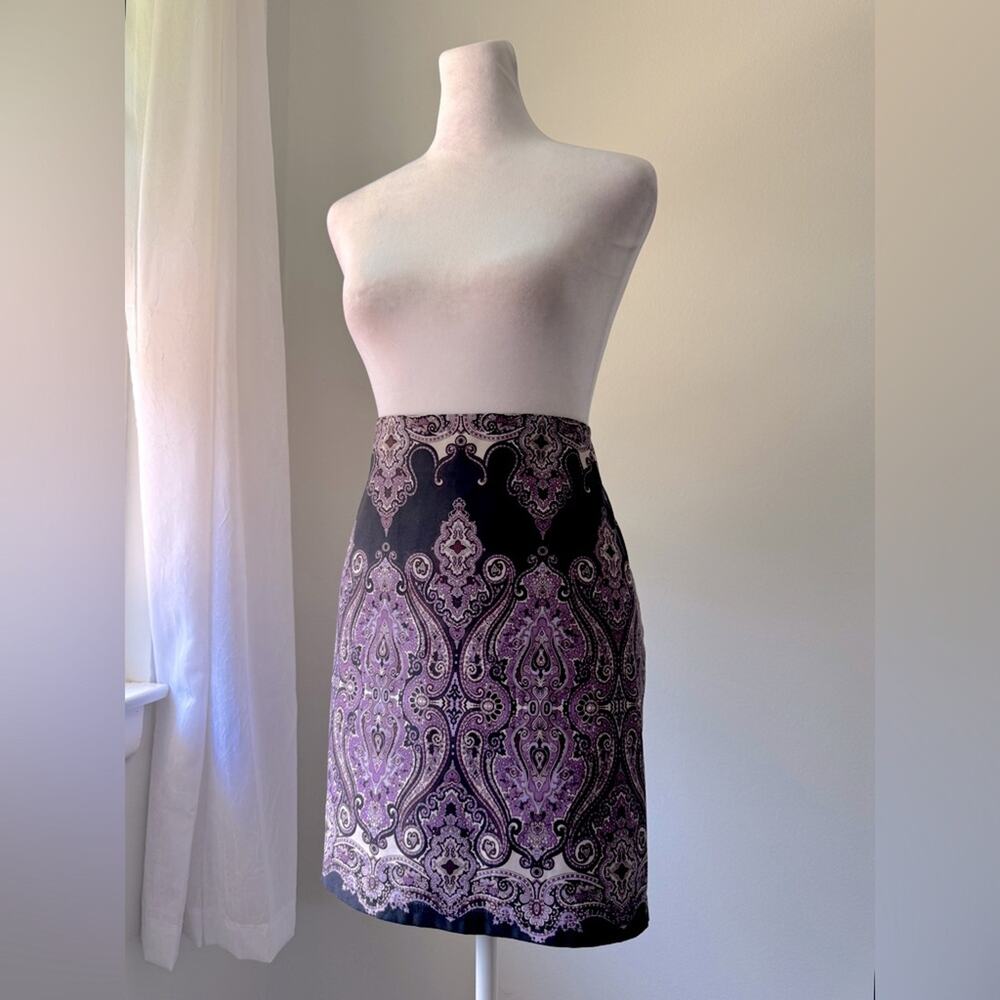 Vintage ‘90s INC International Concepts Black & Purple Paisley Print Mini Skirt